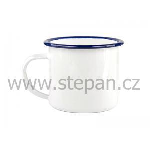 Transferové fólie Smaltovaný plechový bílý hrnek 12 Oz - modrý lem